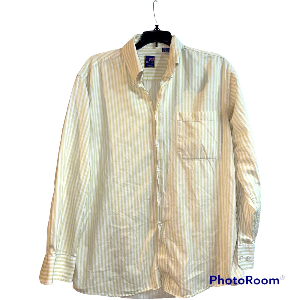 T. Harris mens gold and white striped button down made in London size L